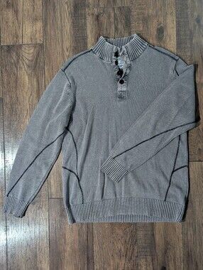 BKE Athletic Fit Men's Charcoal Gray Pull Over Sweater 1/4 Button Down Size L